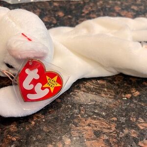 SOLD…Ty Flip Beanie Baby Plush White with Pink Trim Heart Tag